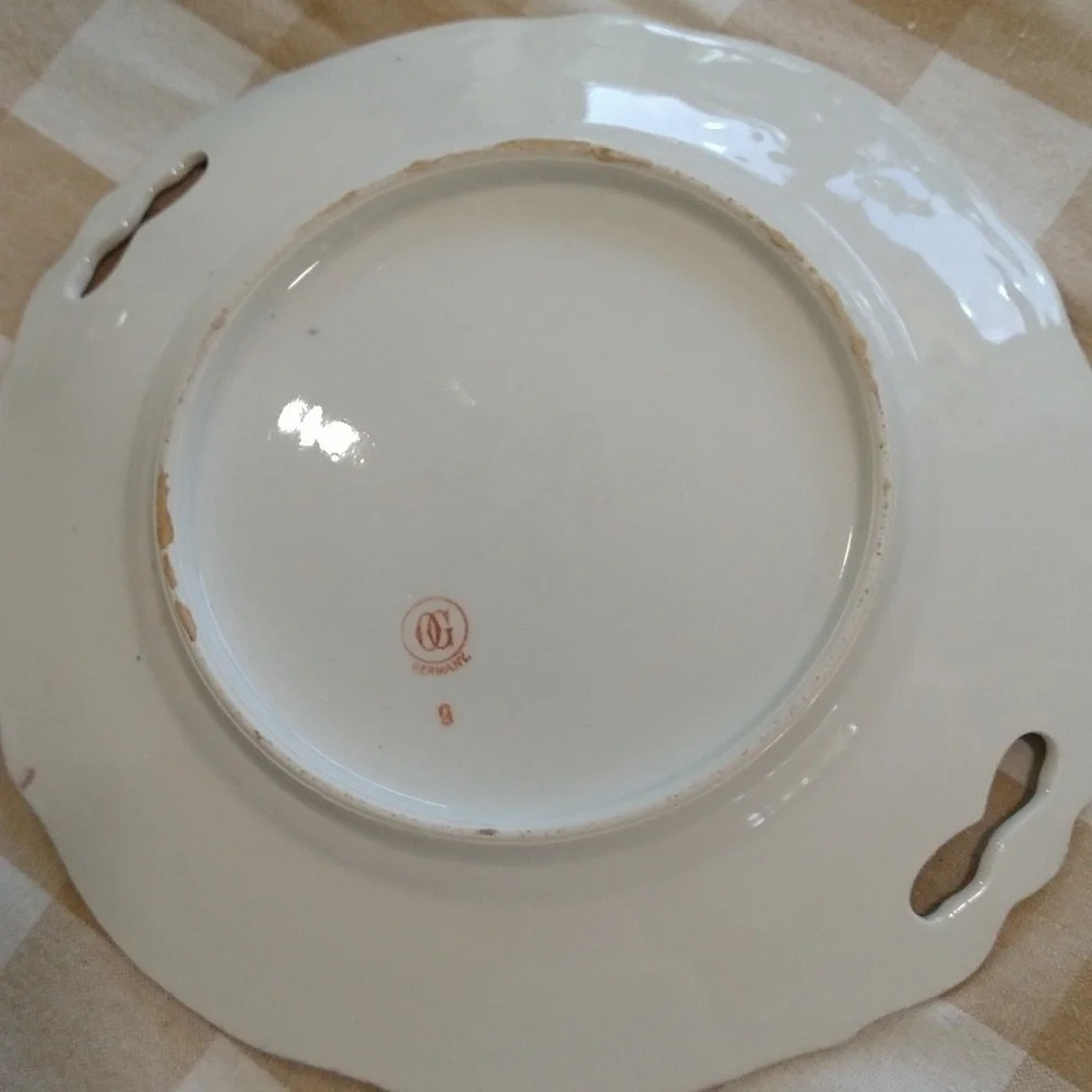 Hand-painted German porcelain roses dish plate tray 11